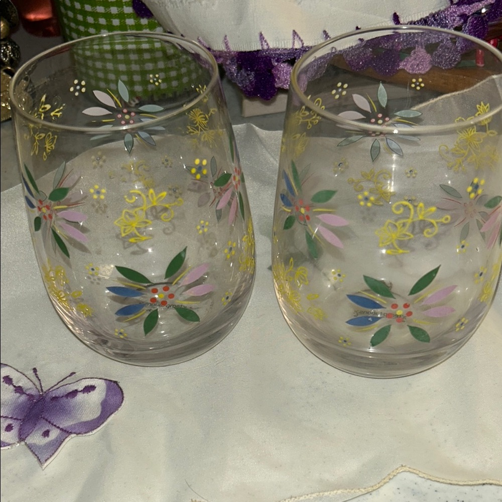 Temptations Floral Glass Tumblers with Pastel Accents